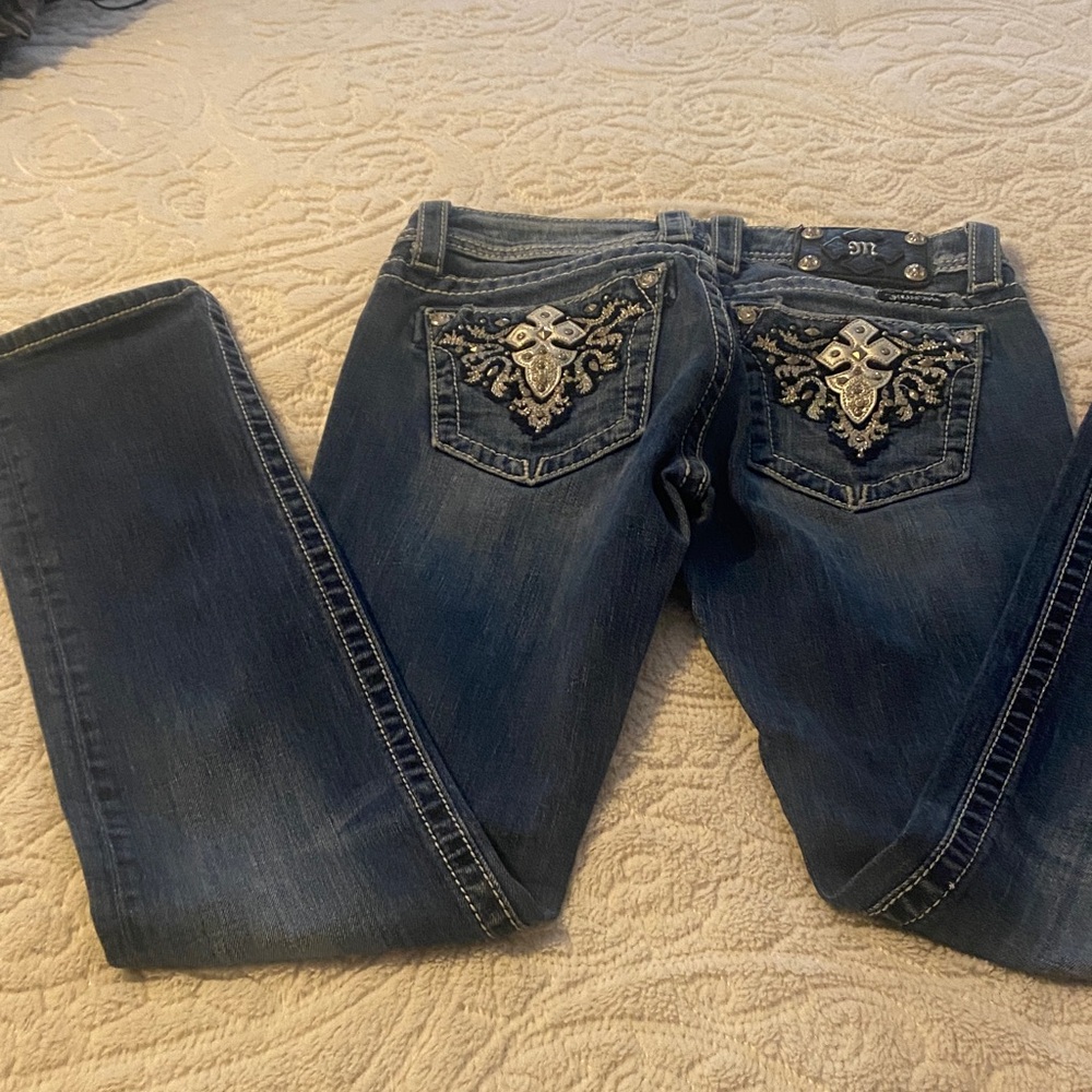 Miss Me Dark Blue Bootcut Jeans with Embellished Back Pockets🌺🍒